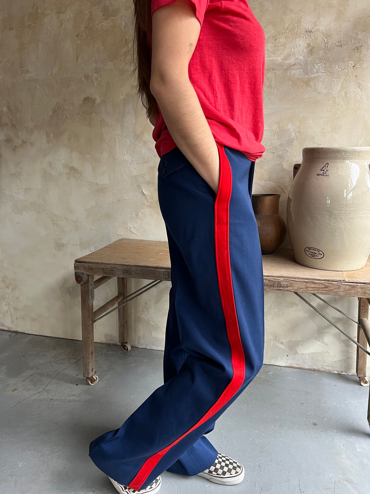 Red Striped Navy Trouser