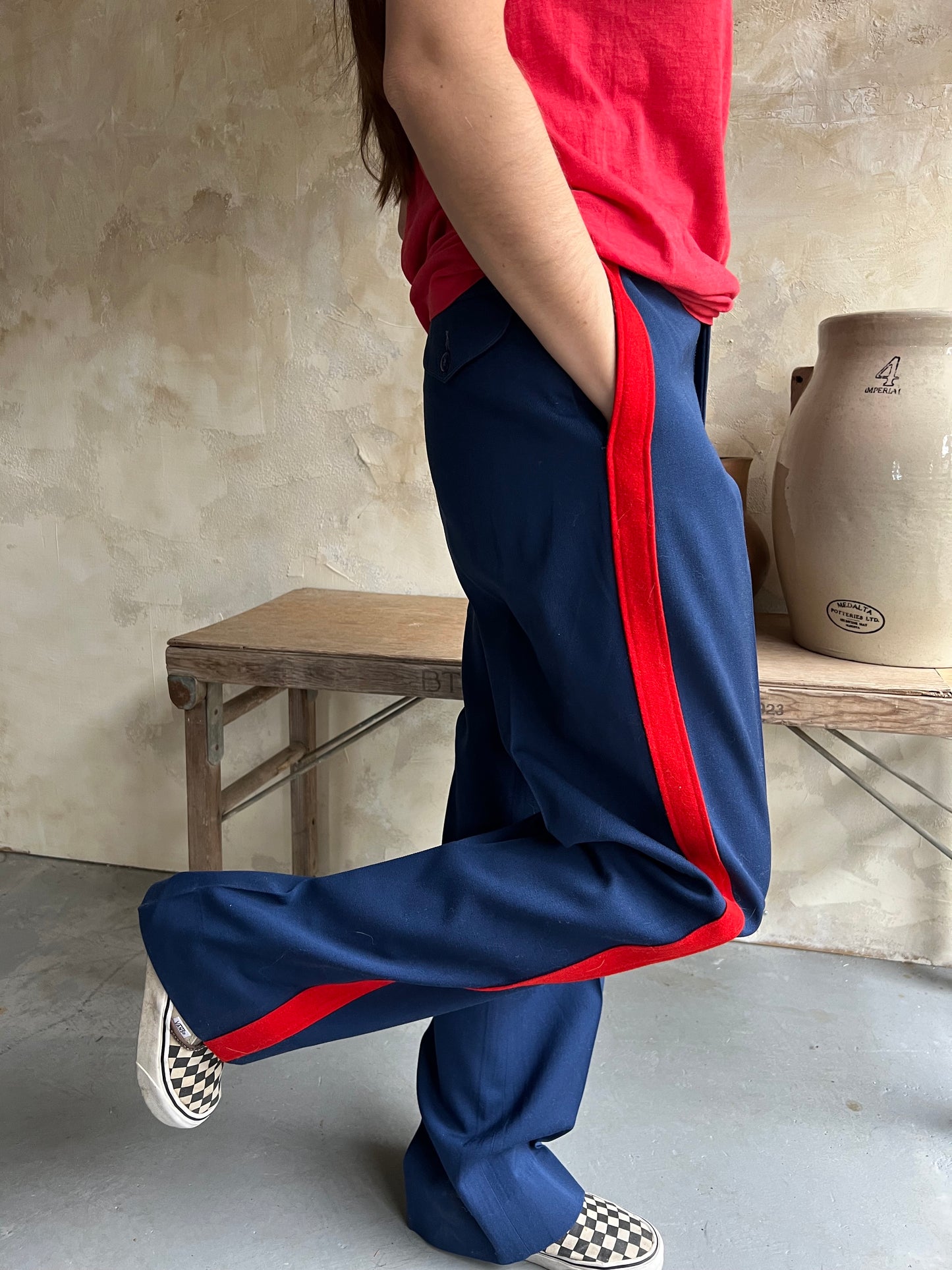 Red Striped Navy Trouser