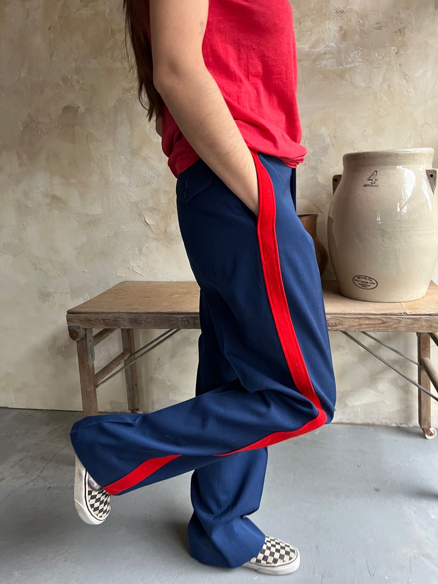 Red Striped Navy Trouser