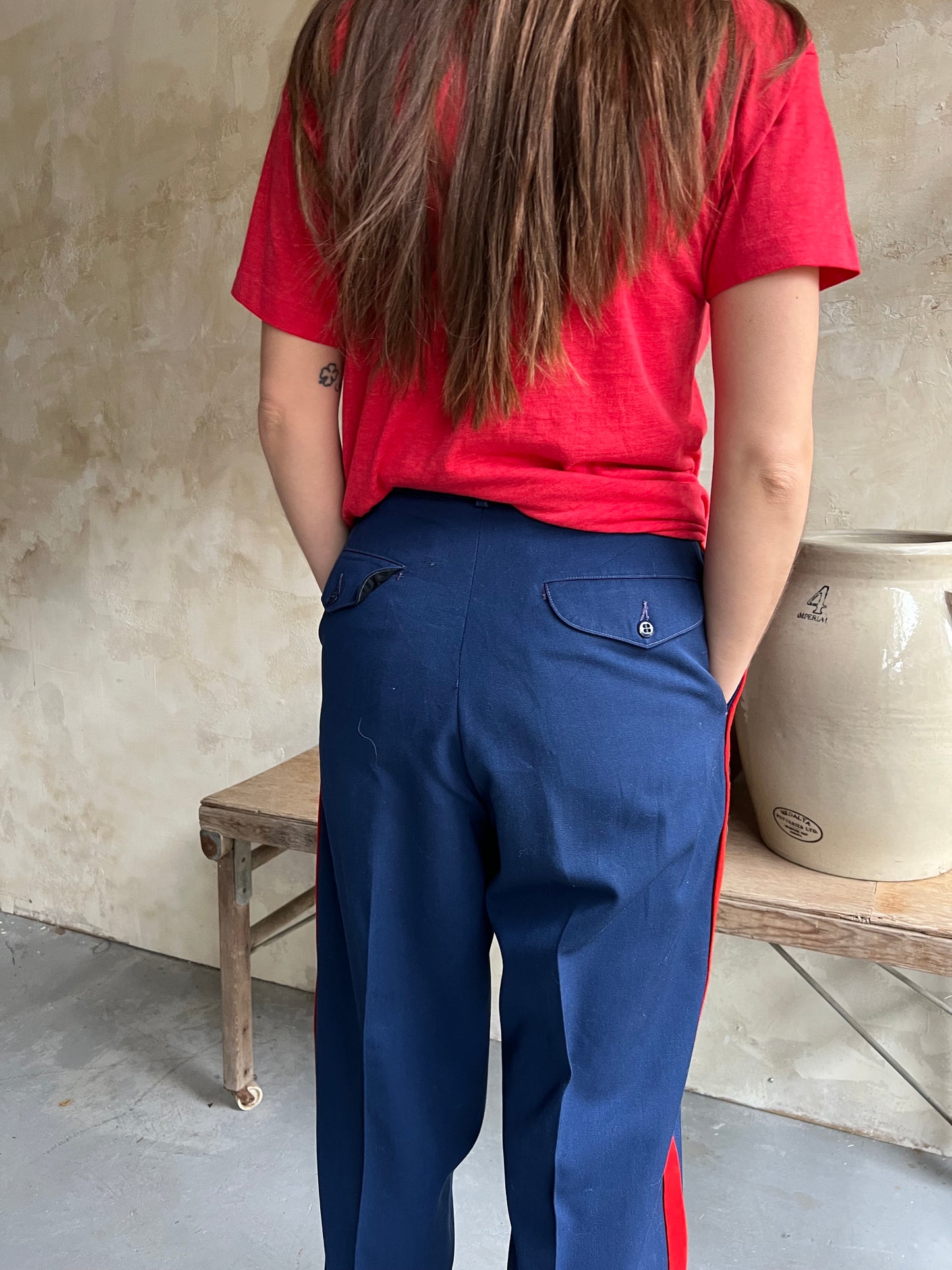 Red Striped Navy Trouser