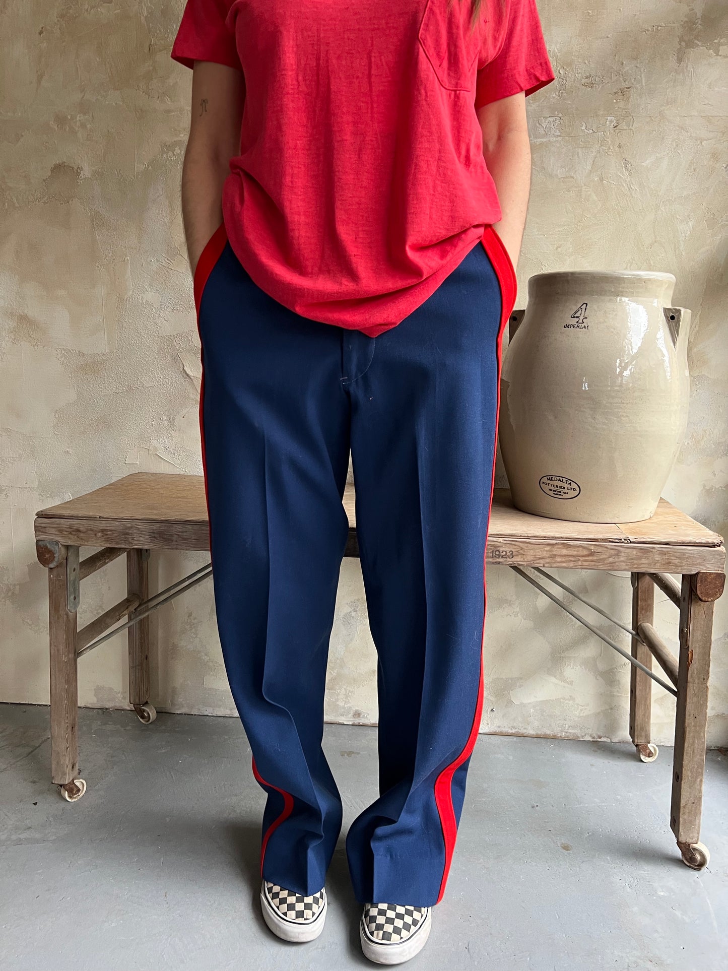 Red Striped Navy Trouser