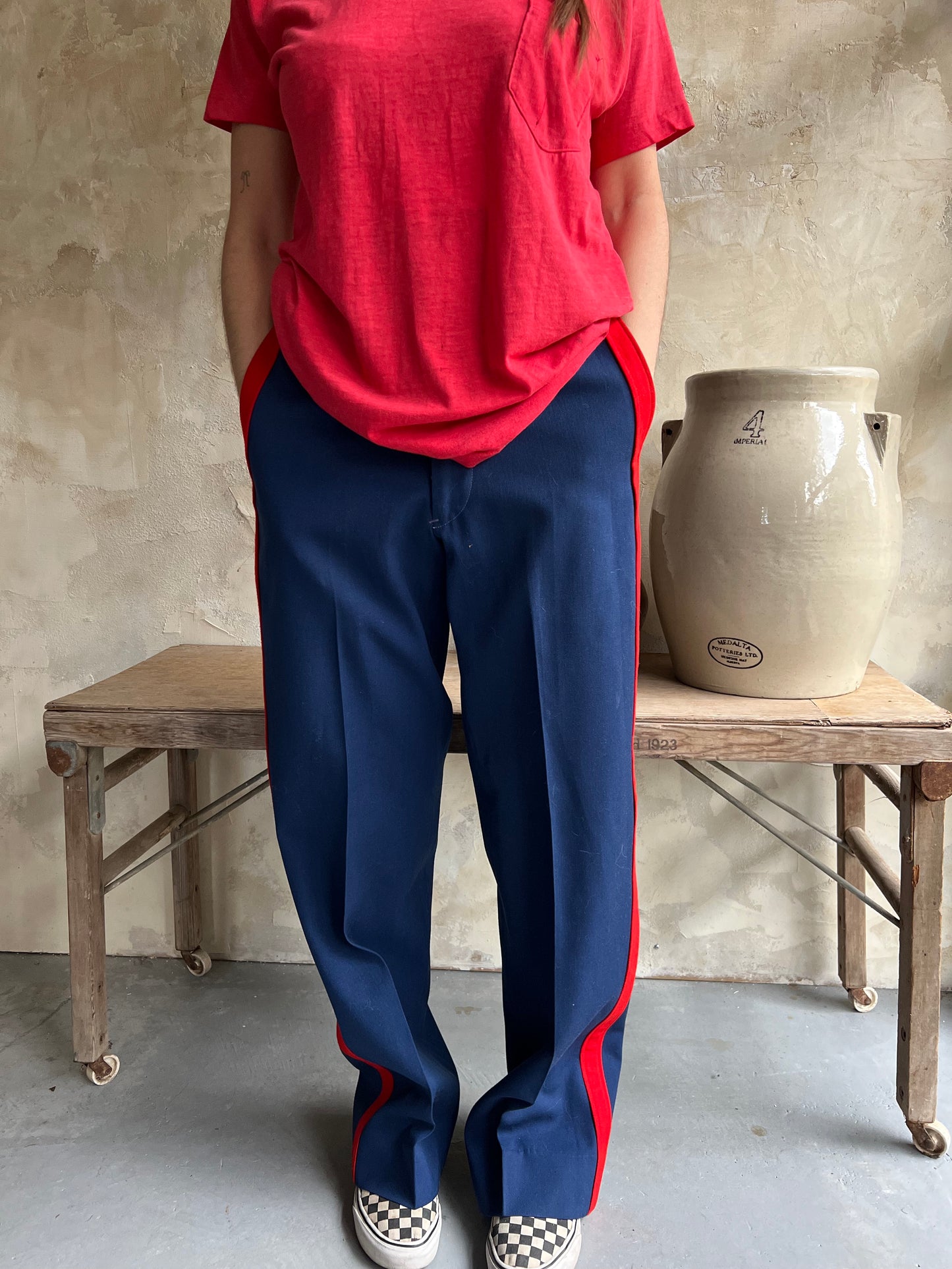 Red Striped Navy Trouser