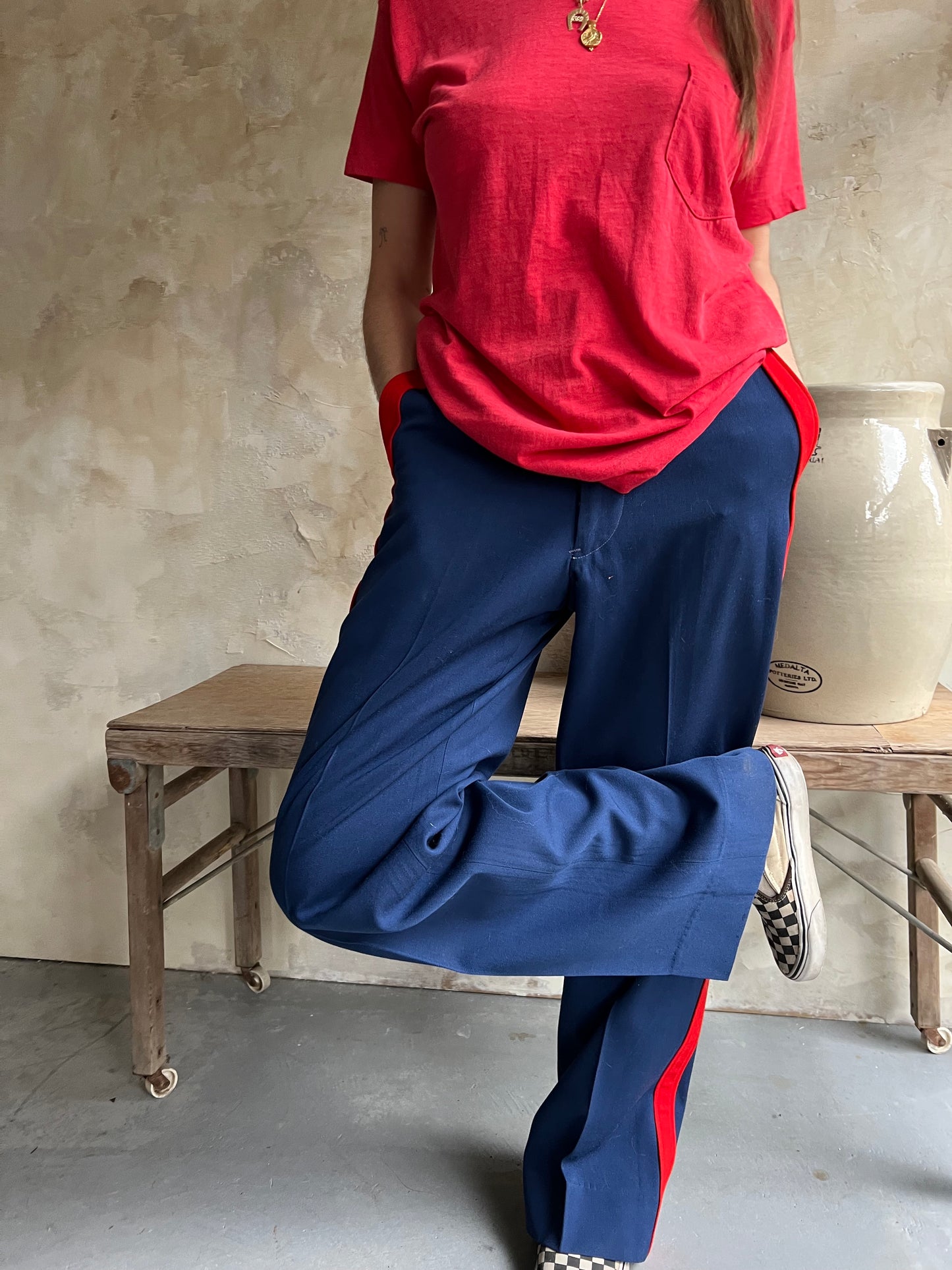 Red Striped Navy Trouser