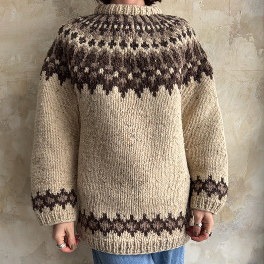 Icelandic Oatmeal + Brown Knit Sweater