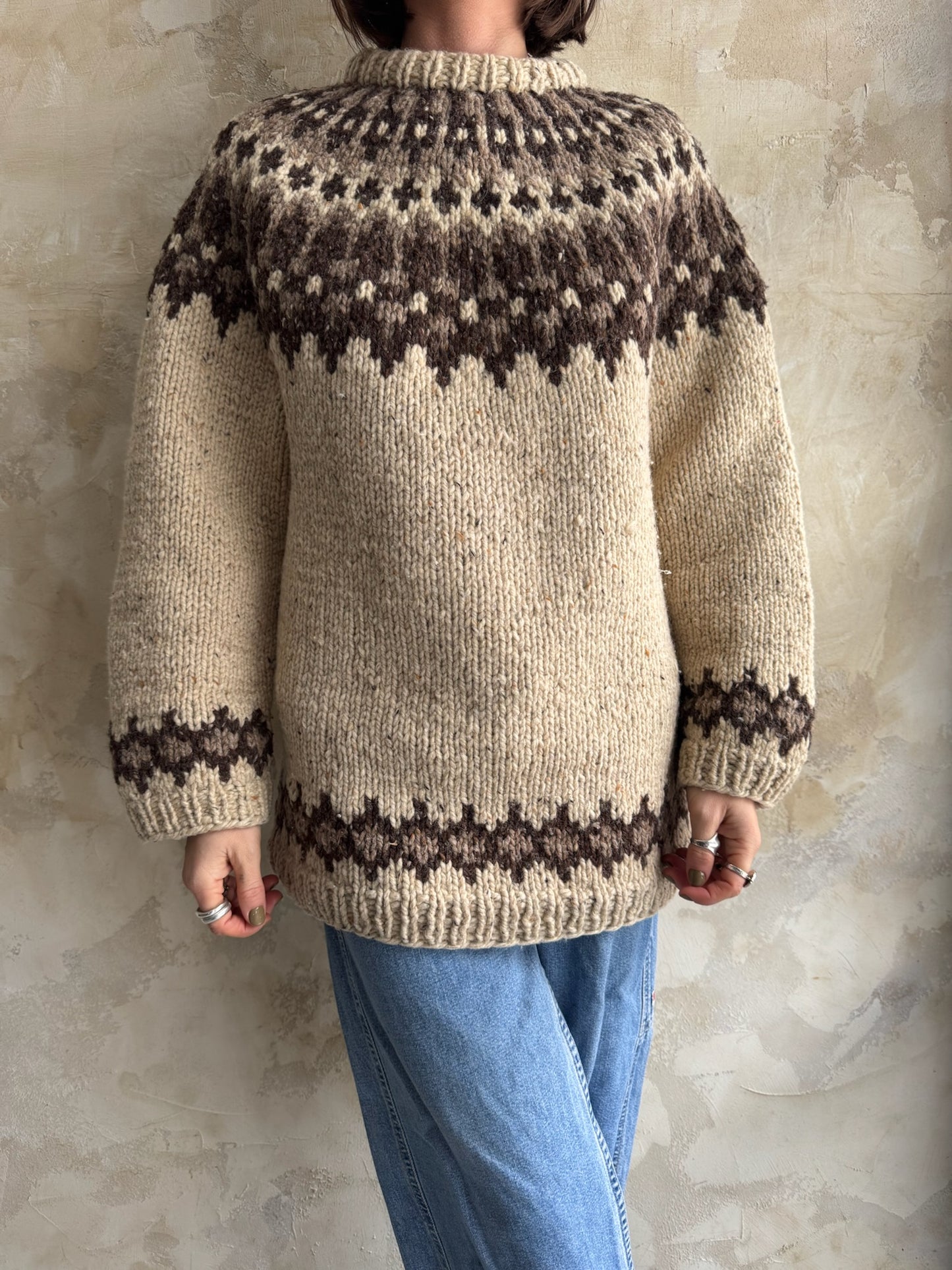 Icelandic Oatmeal + Brown Knit Sweater