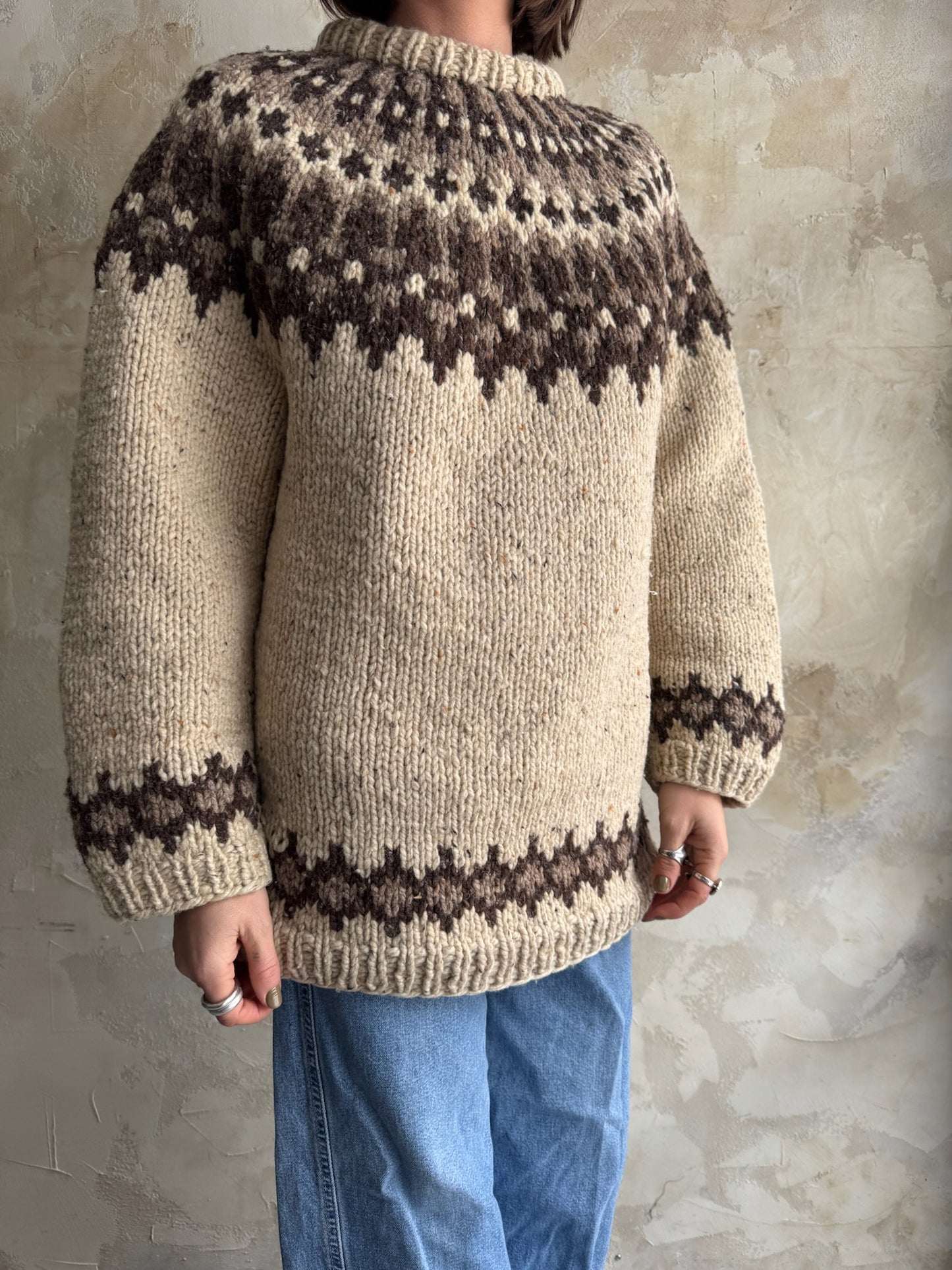 Icelandic Oatmeal + Brown Knit Sweater