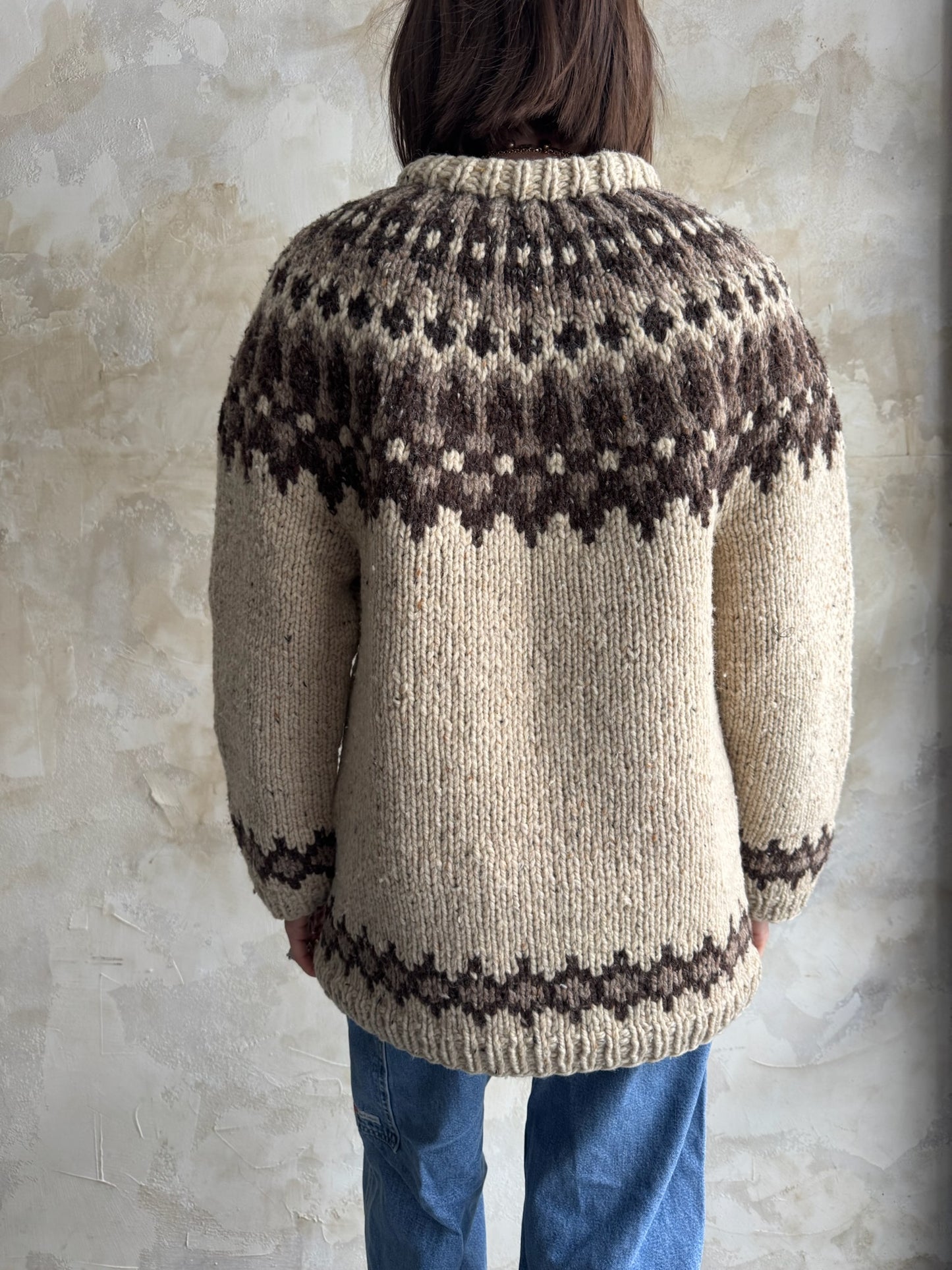 Icelandic Oatmeal + Brown Knit Sweater