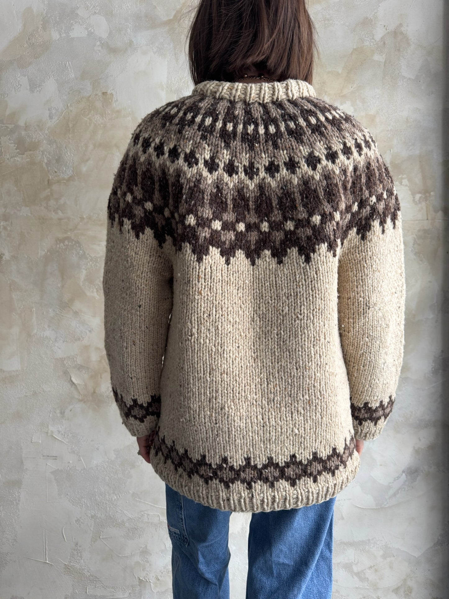 Icelandic Oatmeal + Brown Knit Sweater