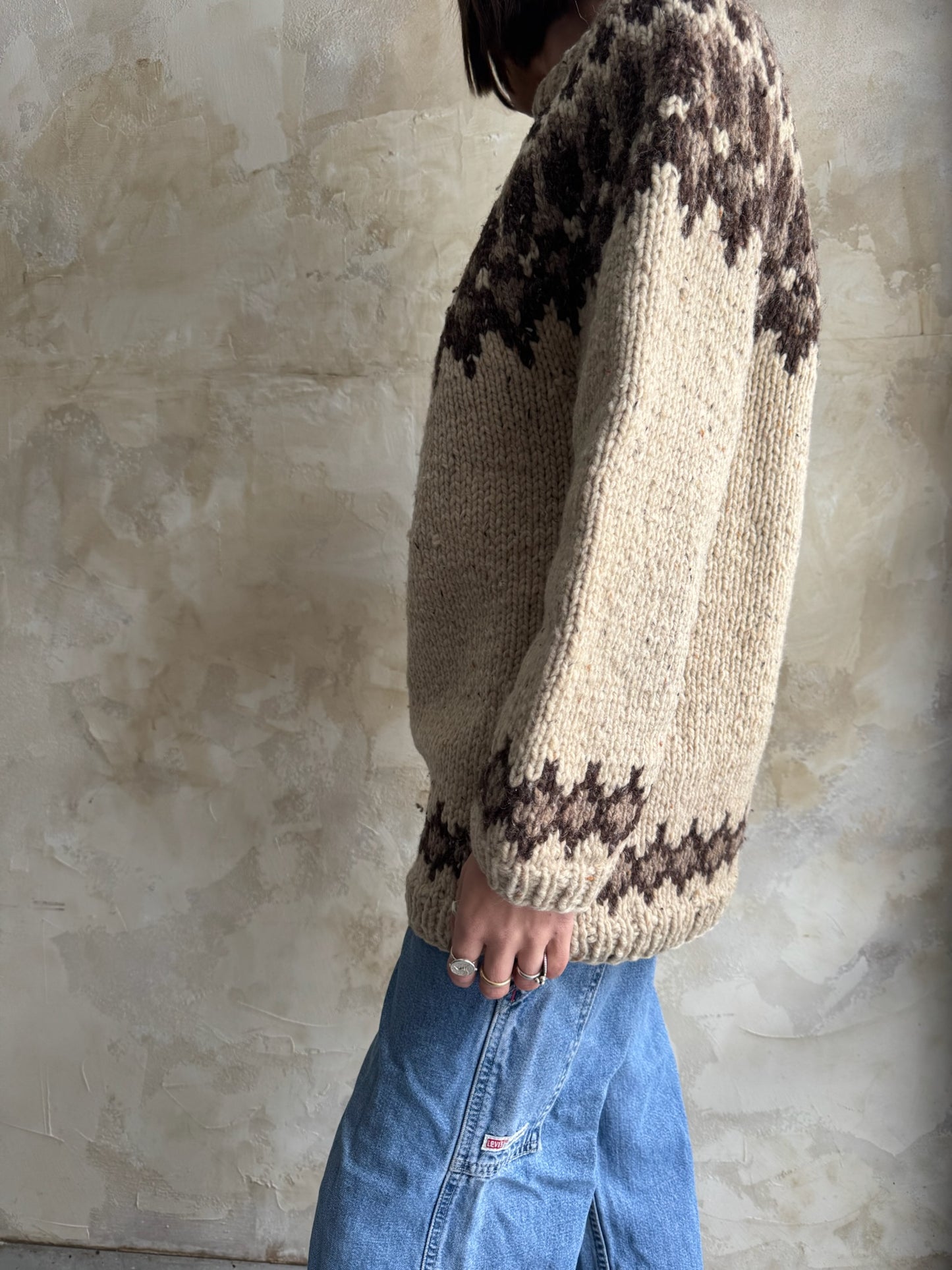 Icelandic Oatmeal + Brown Knit Sweater