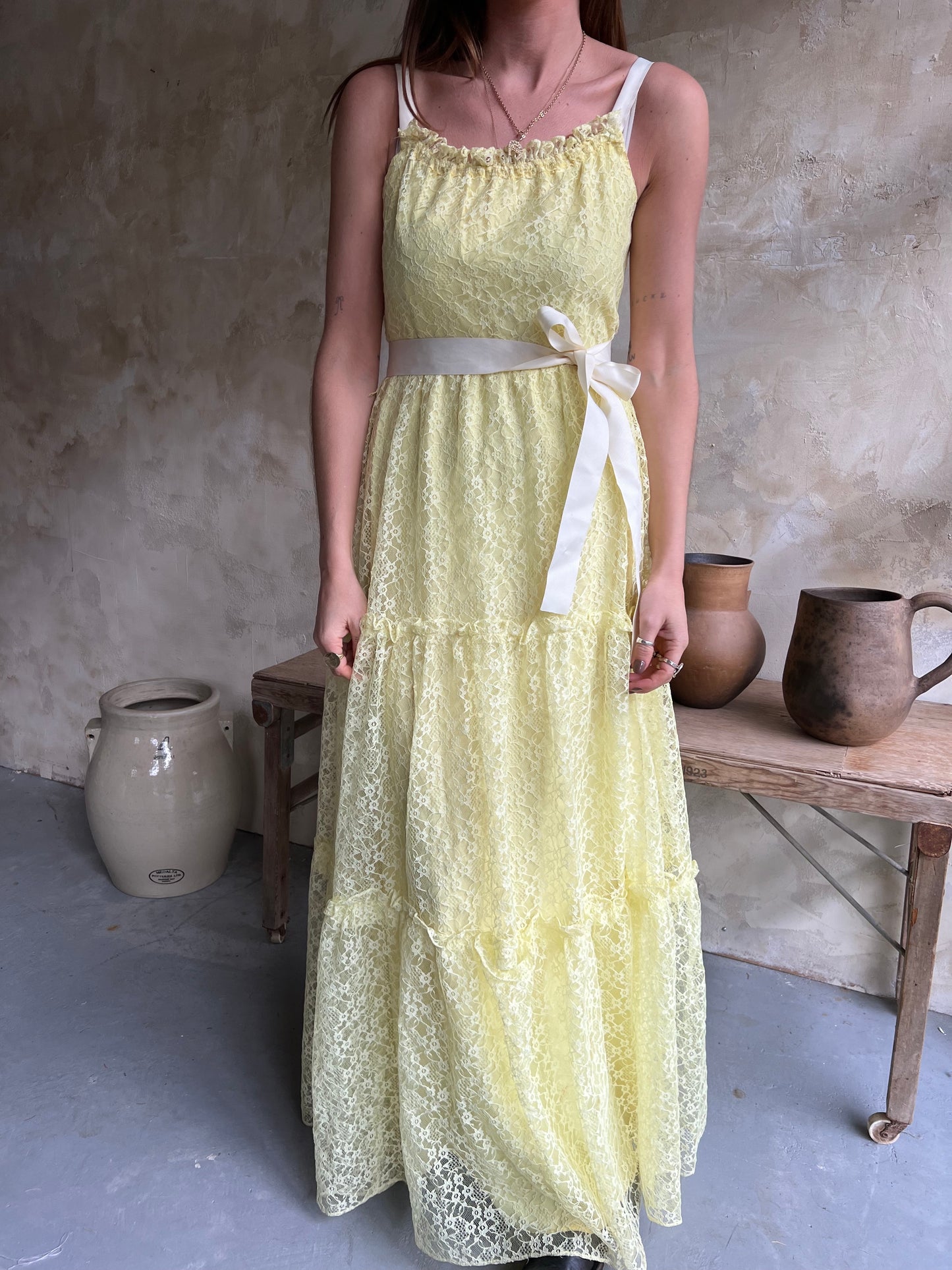 Lemon Yellow Lace Dress