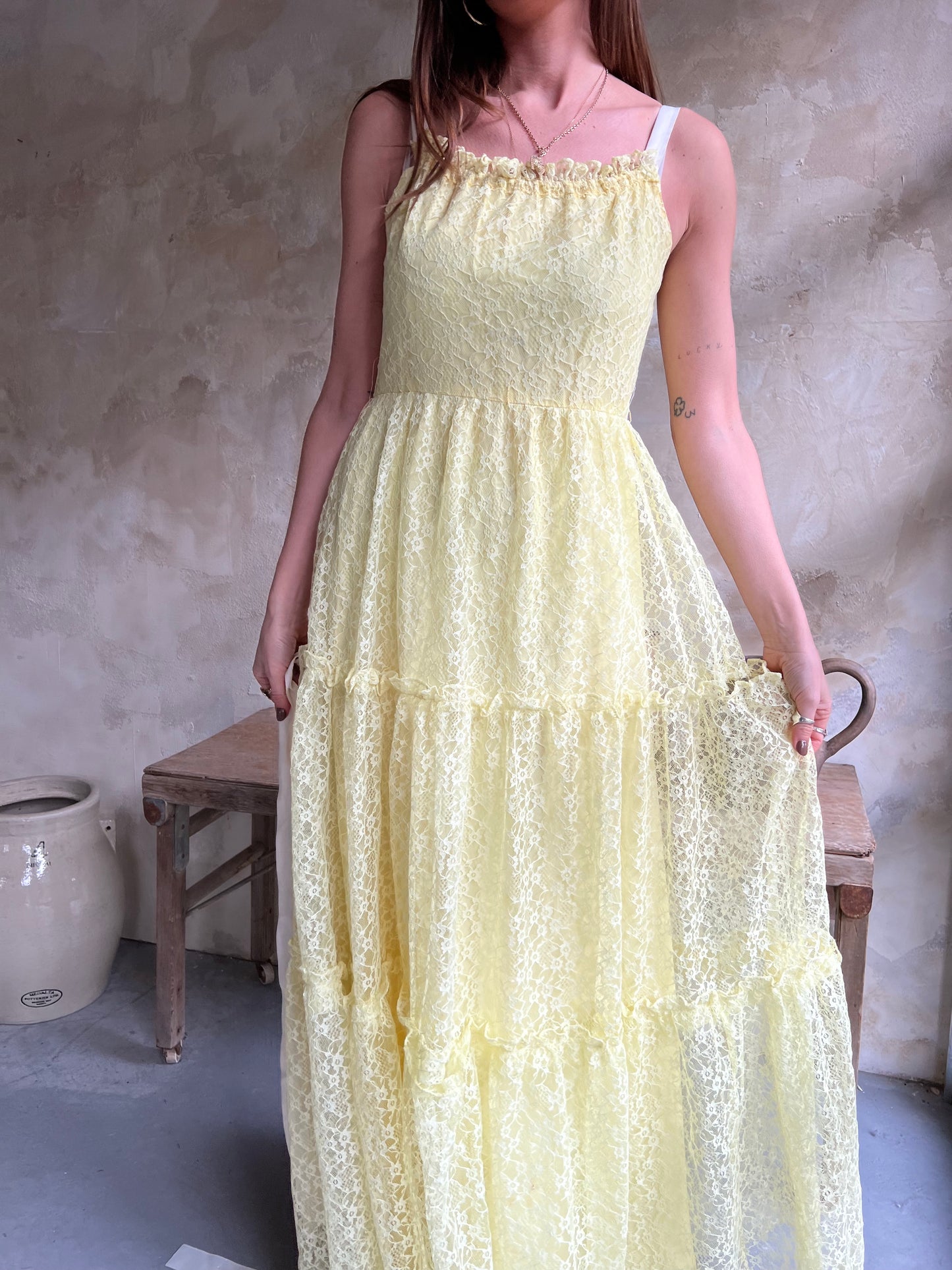 Lemon Yellow Lace Dress