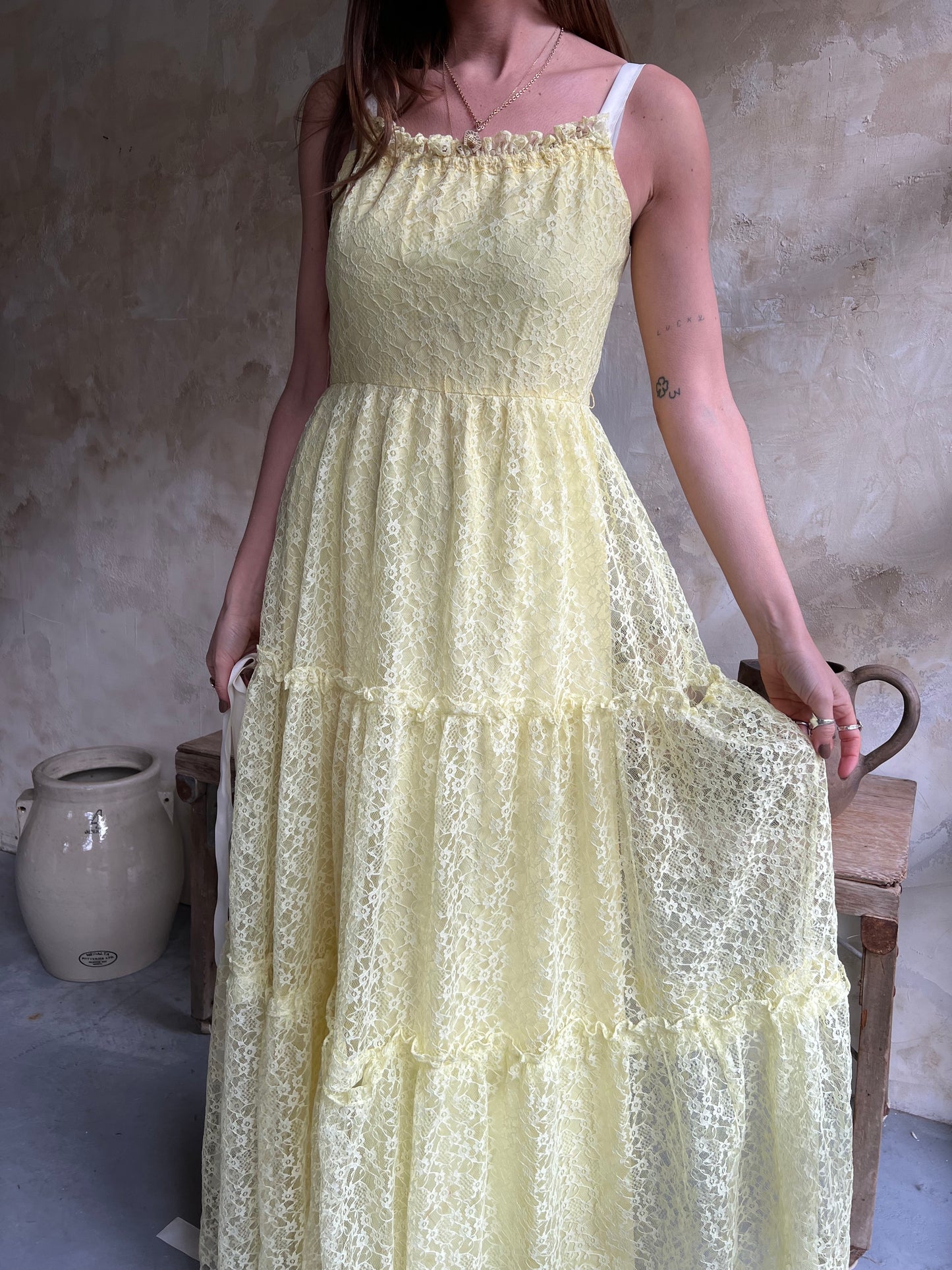 Lemon Yellow Lace Dress