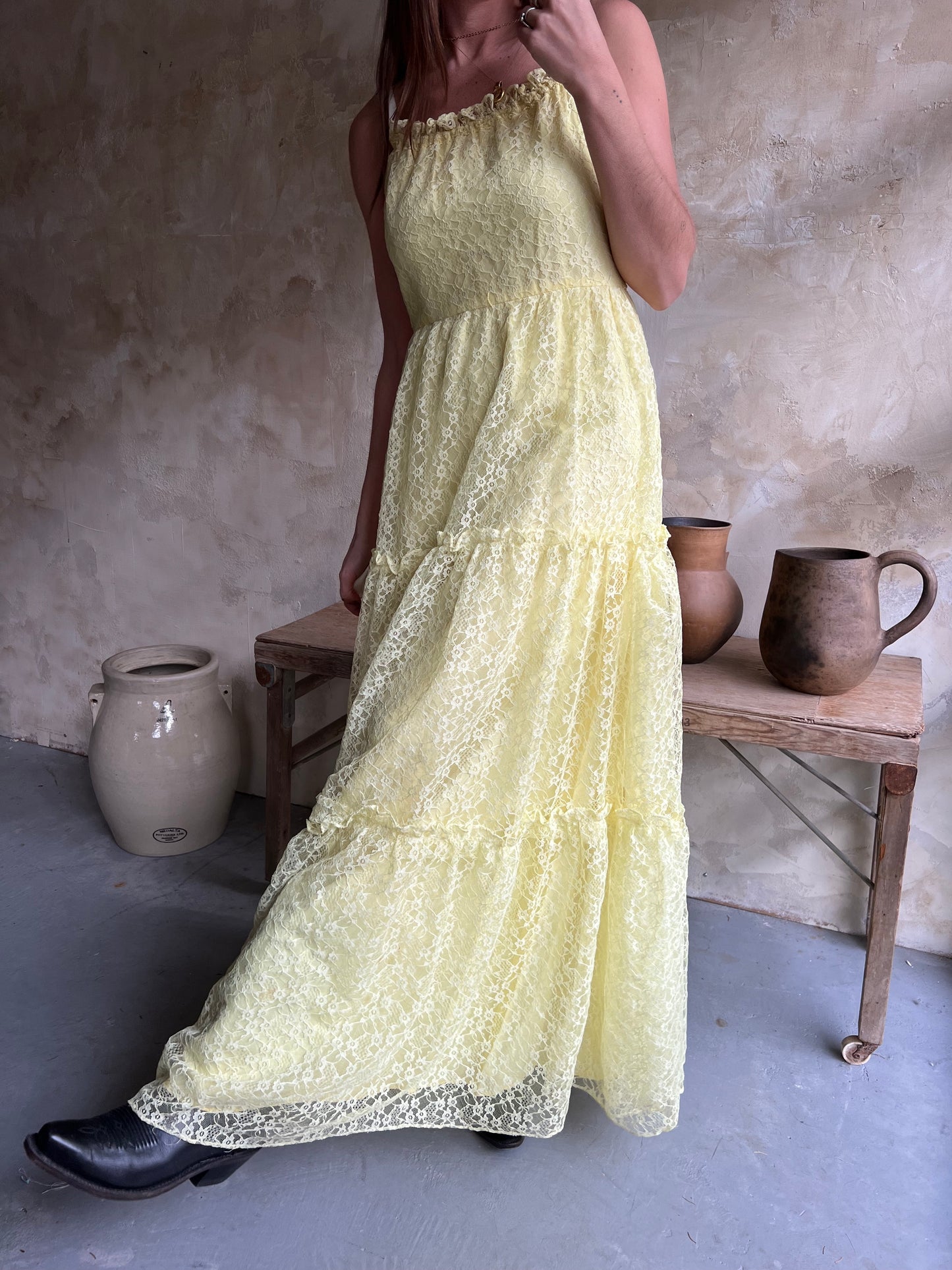 Lemon Yellow Lace Dress