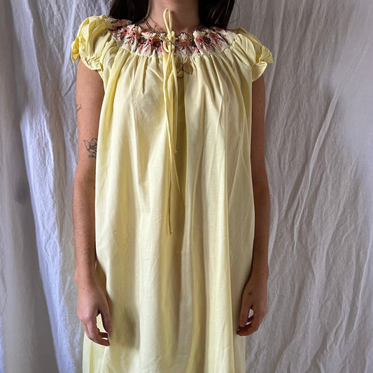 Baby Yellow Embroidered Cotton Nightie