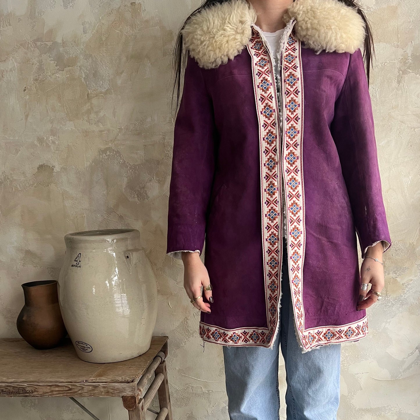 Purple Shearling Embroidered Jacket