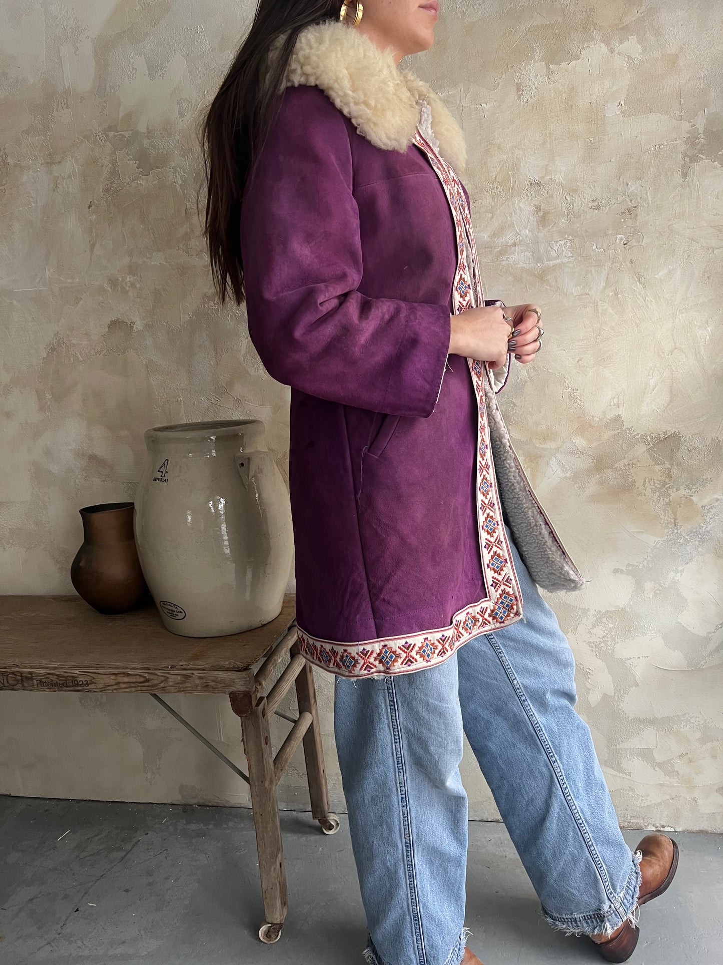 Purple Shearling Embroidered Jacket