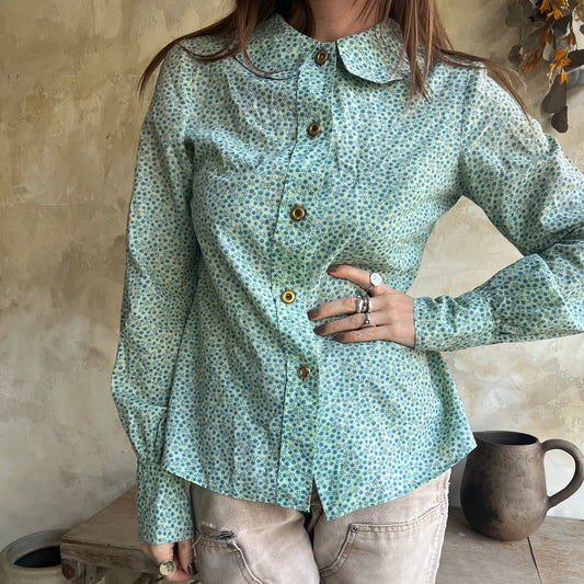 Blue + Green Floral Blouse