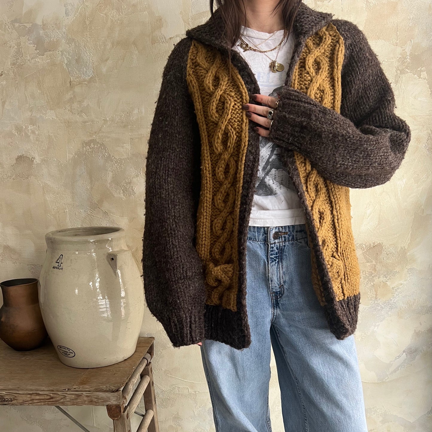 Handmade Ochre + Brown Curling Sweater