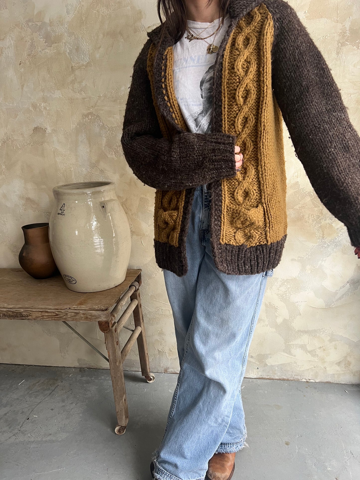 Handmade Ochre + Brown Curling Sweater