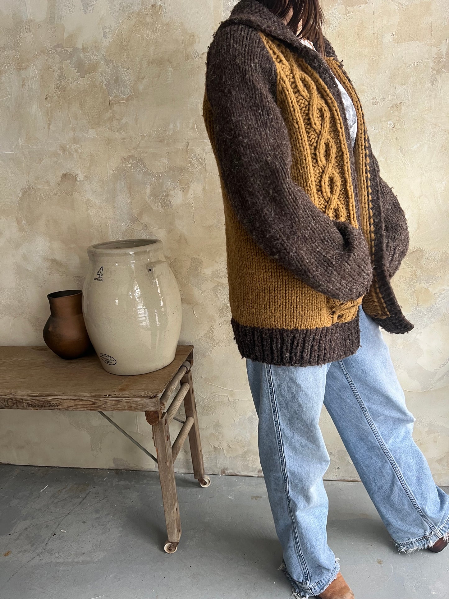 Handmade Ochre + Brown Curling Sweater