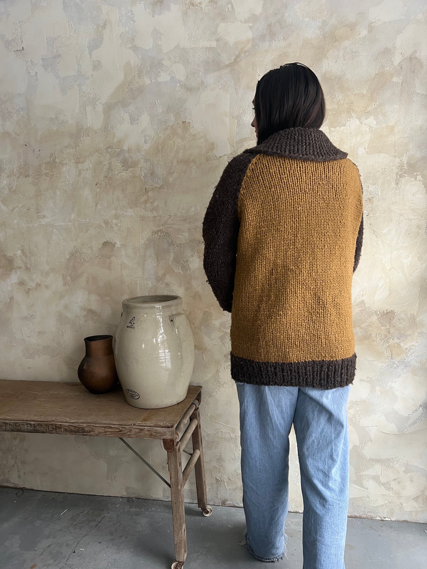 Handmade Ochre + Brown Curling Sweater