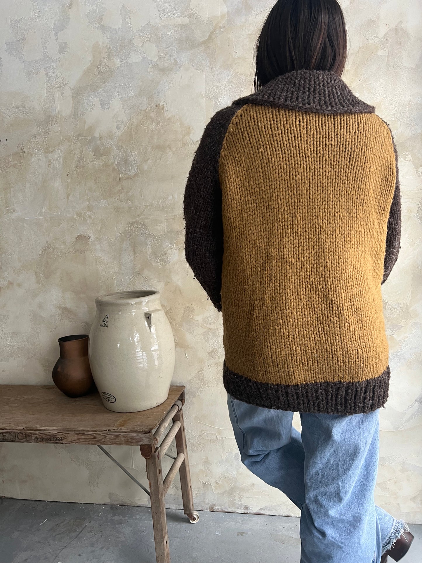 Handmade Ochre + Brown Curling Sweater