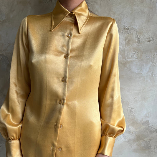 70s Yellow Gold Silk Shirt