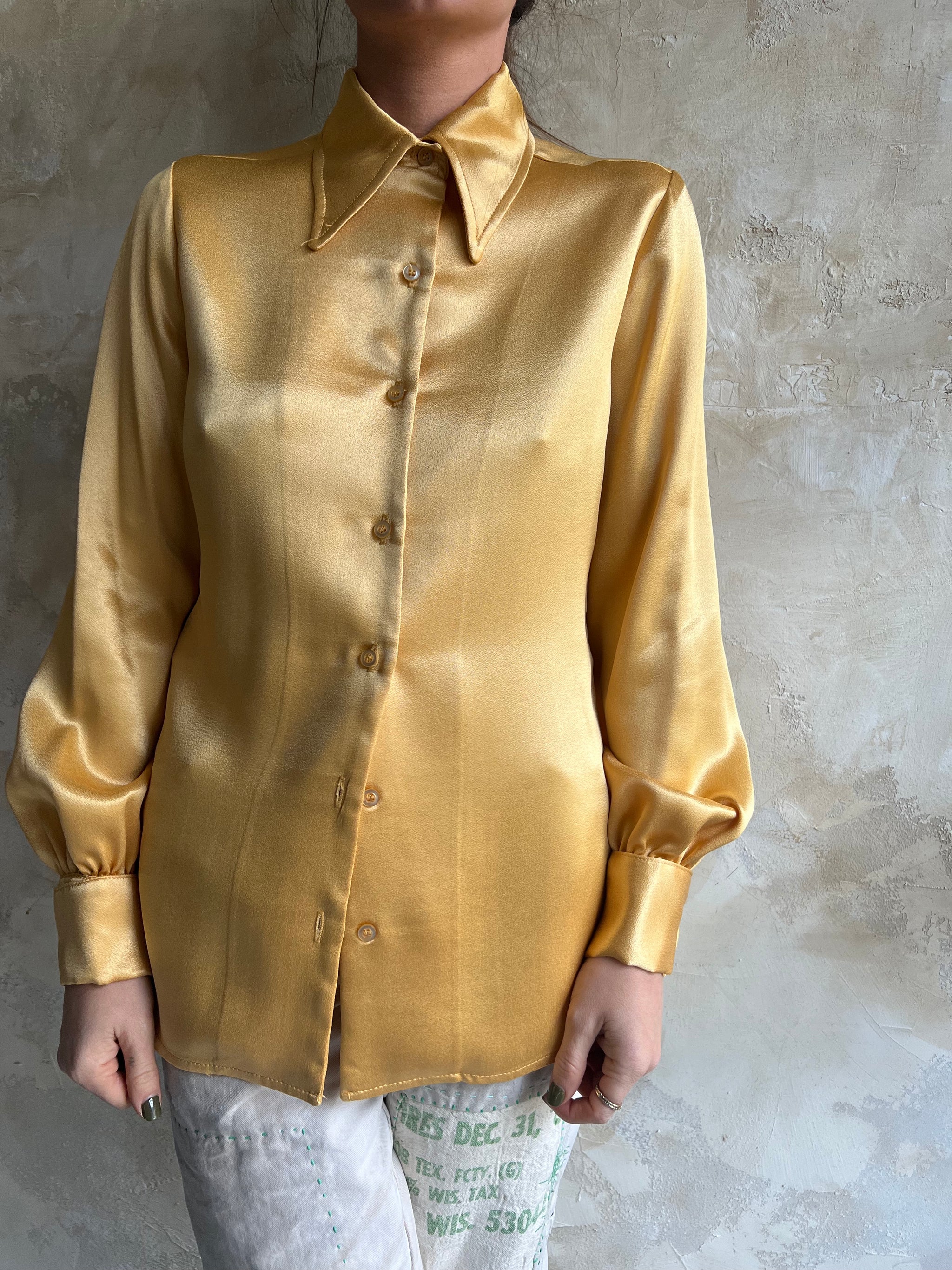 70s Yellow Gold Silk Shirt The Wanderly