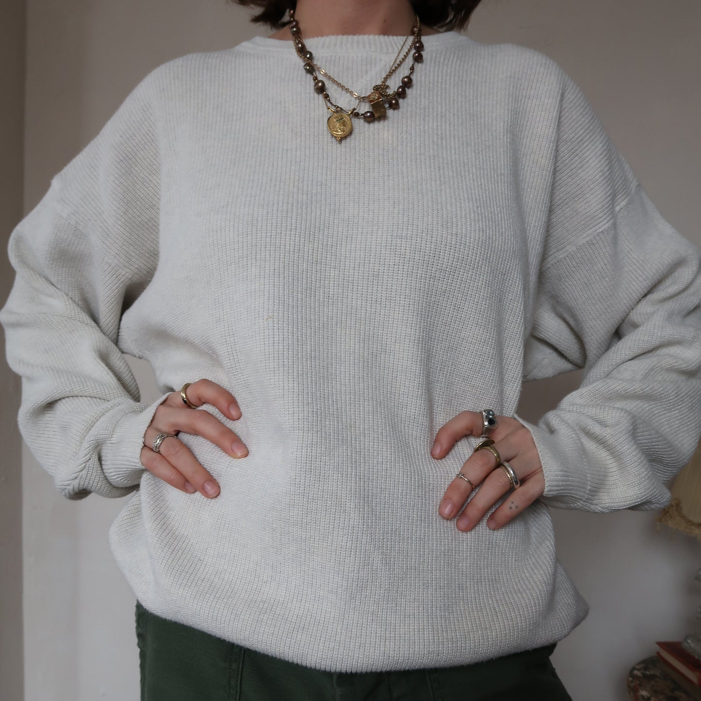 Greige Ribbed Knit Sweater