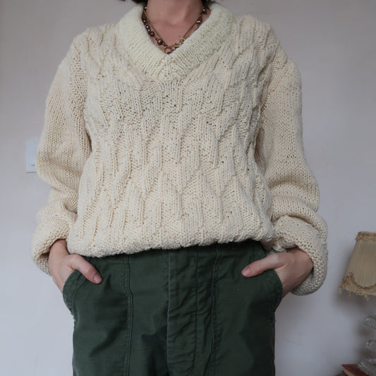 Handmade Cream Knit V-Neck