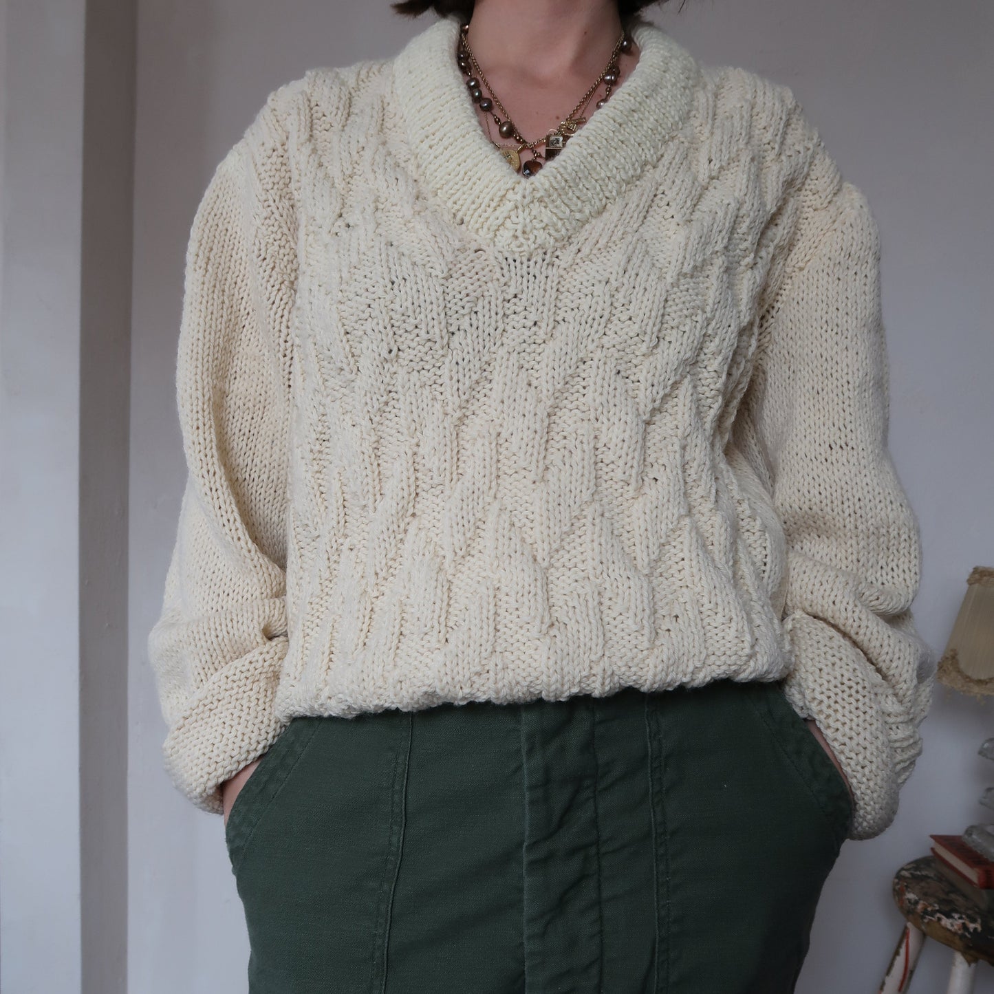 Handmade Cream Knit V-Neck