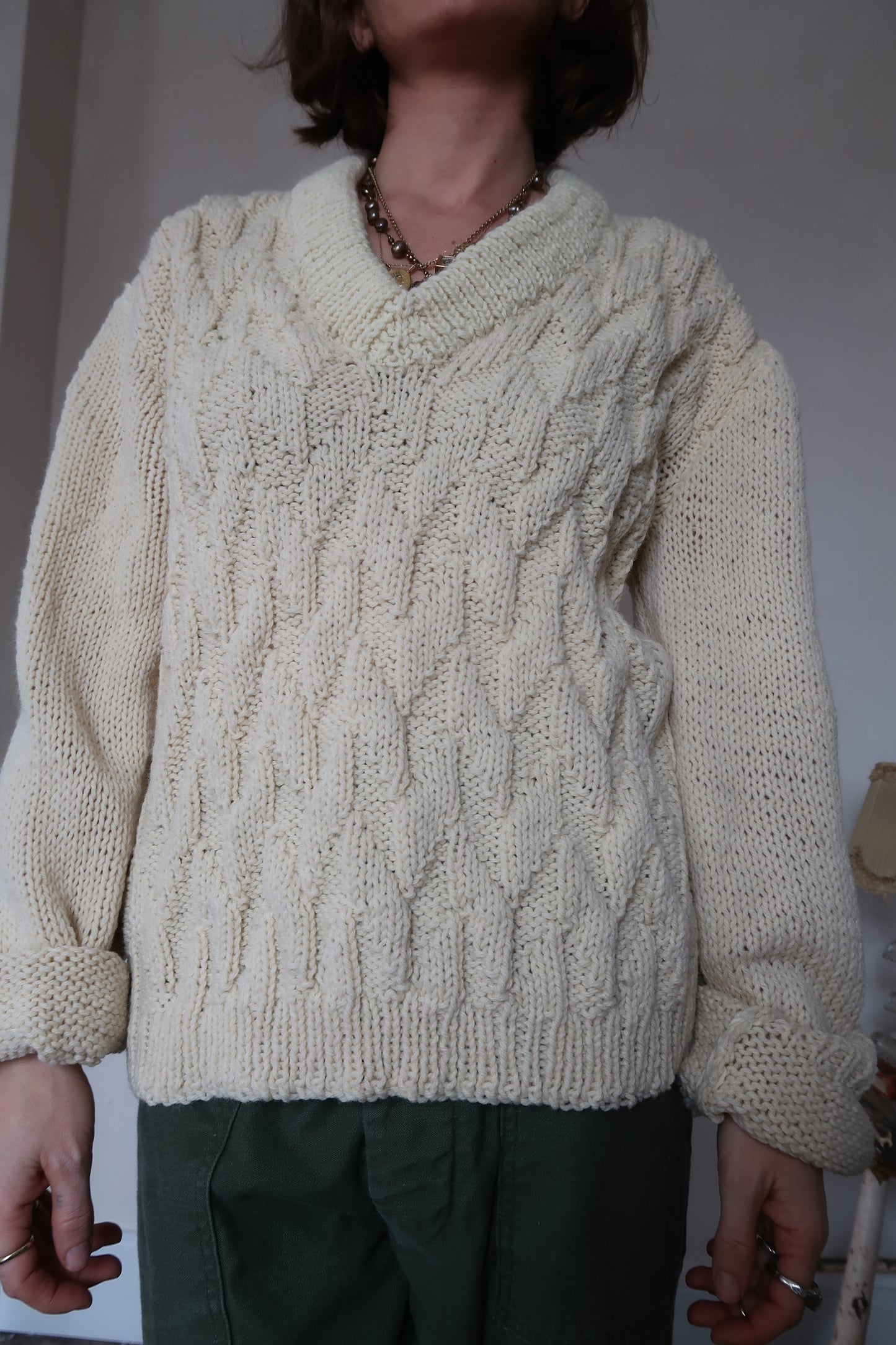 Handmade Cream Knit V-Neck