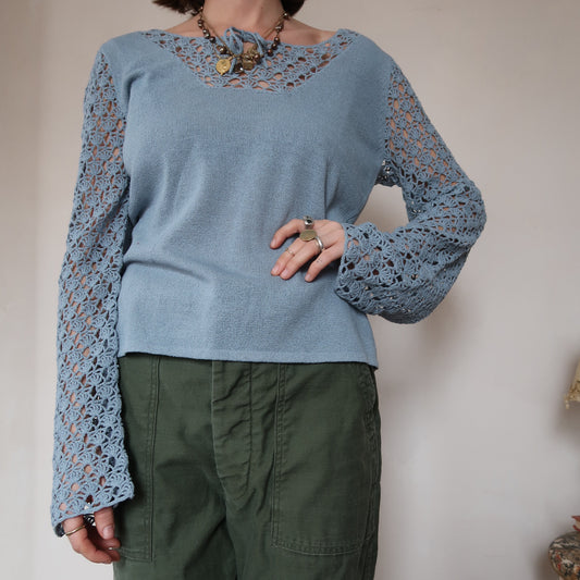 Sky Blue Knit Crochet Shirt