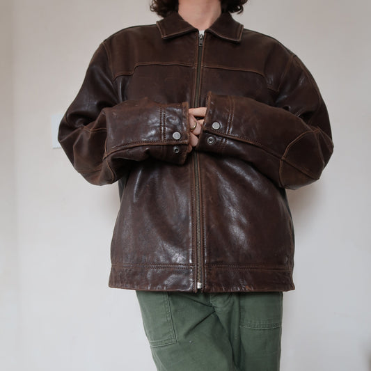 Chocolate Brown Zip-Up Leather Jacket