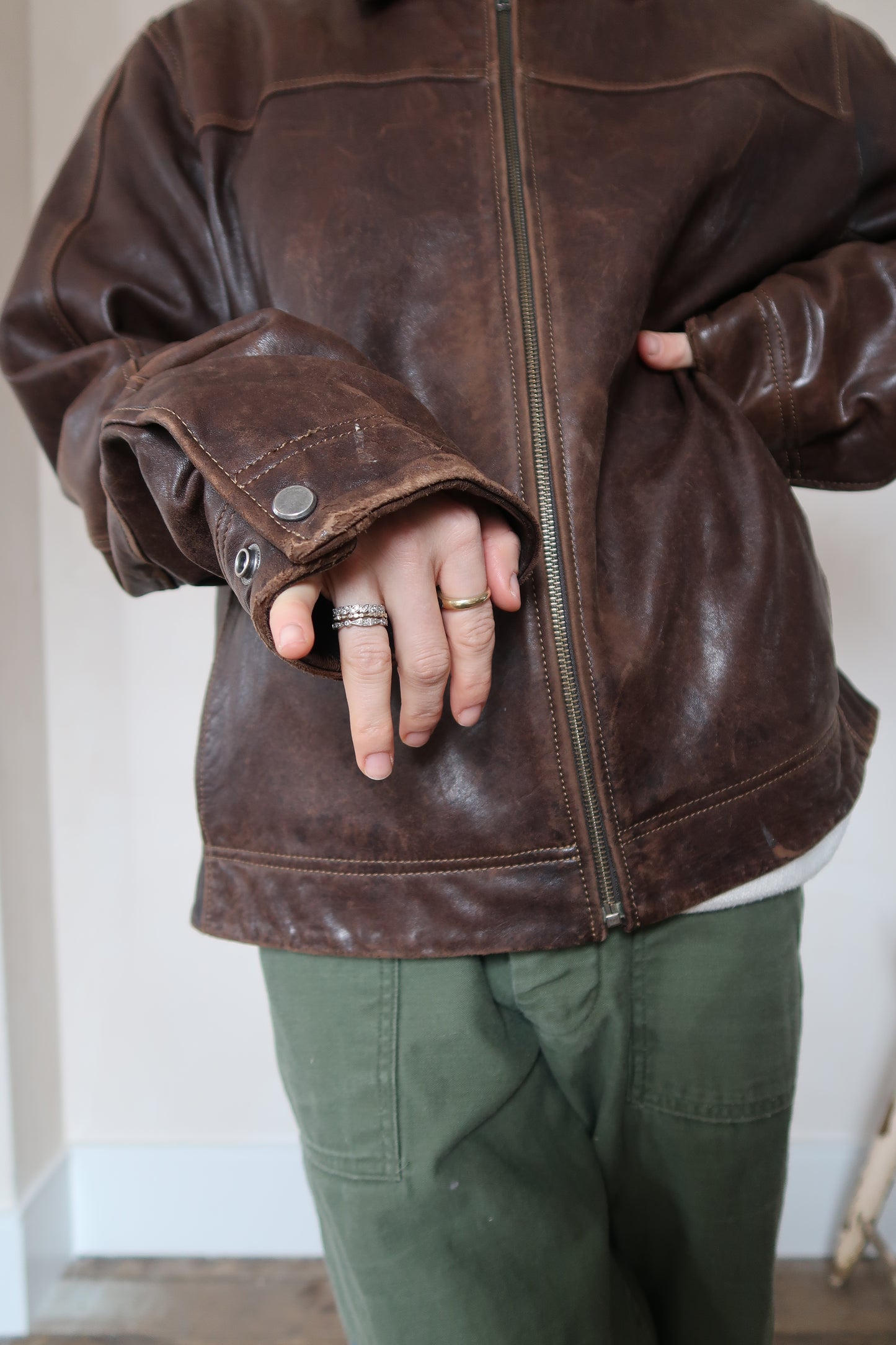 Chocolate Brown Zip-Up Leather Jacket