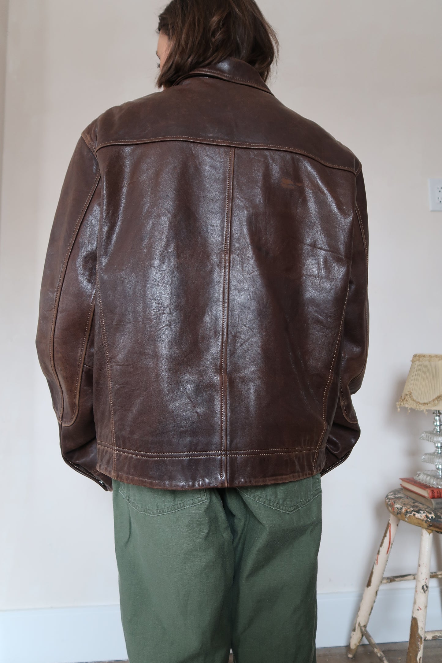 Chocolate Brown Zip-Up Leather Jacket