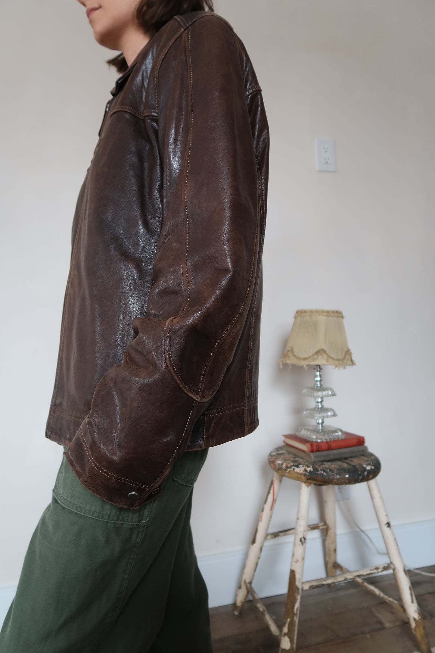 Chocolate Brown Zip-Up Leather Jacket