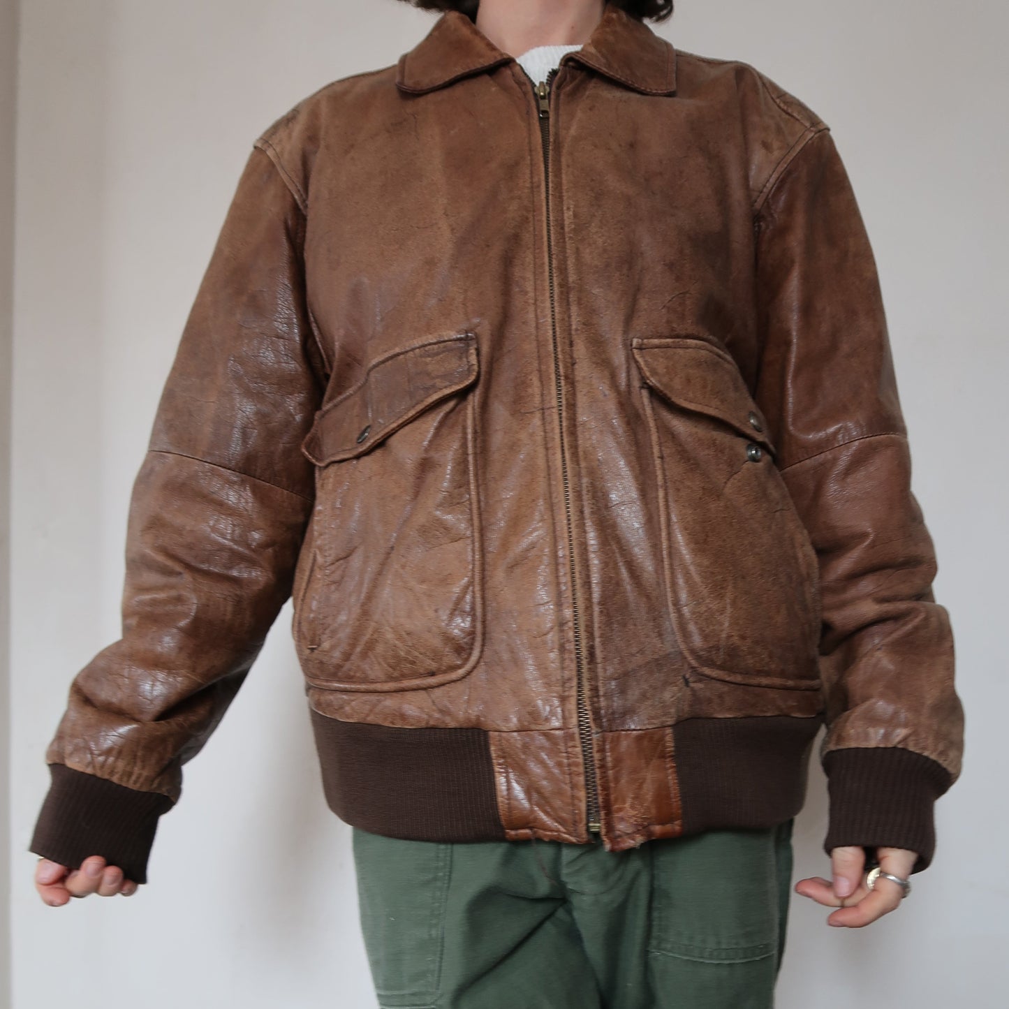 Faded Brown Leather Pilot's Jacket