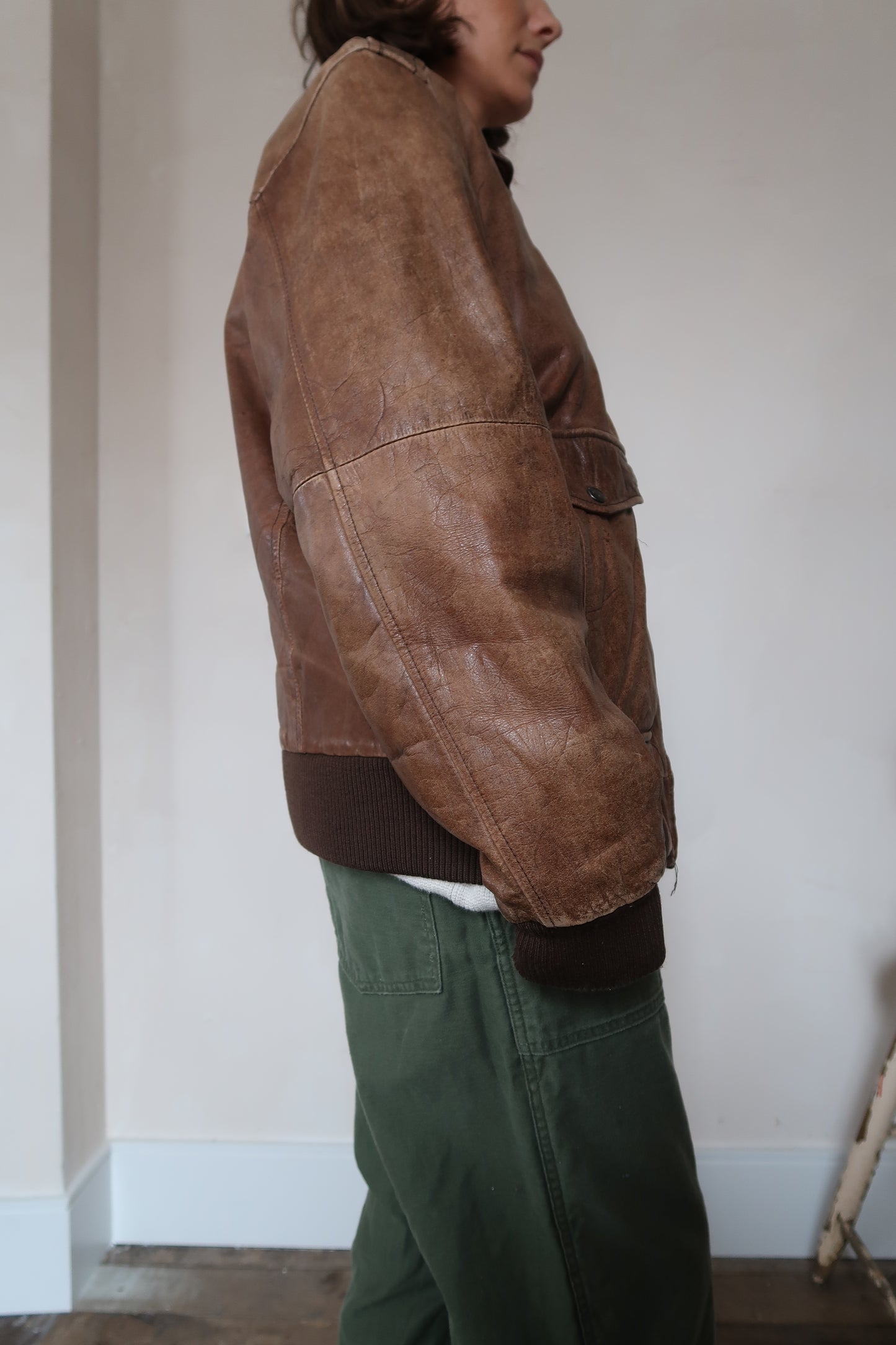 Faded Brown Leather Pilot's Jacket