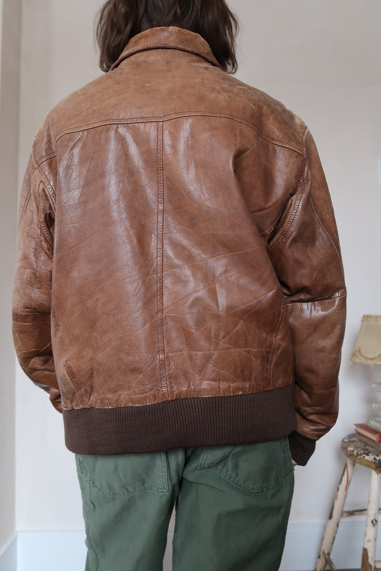 Faded Brown Leather Pilot's Jacket