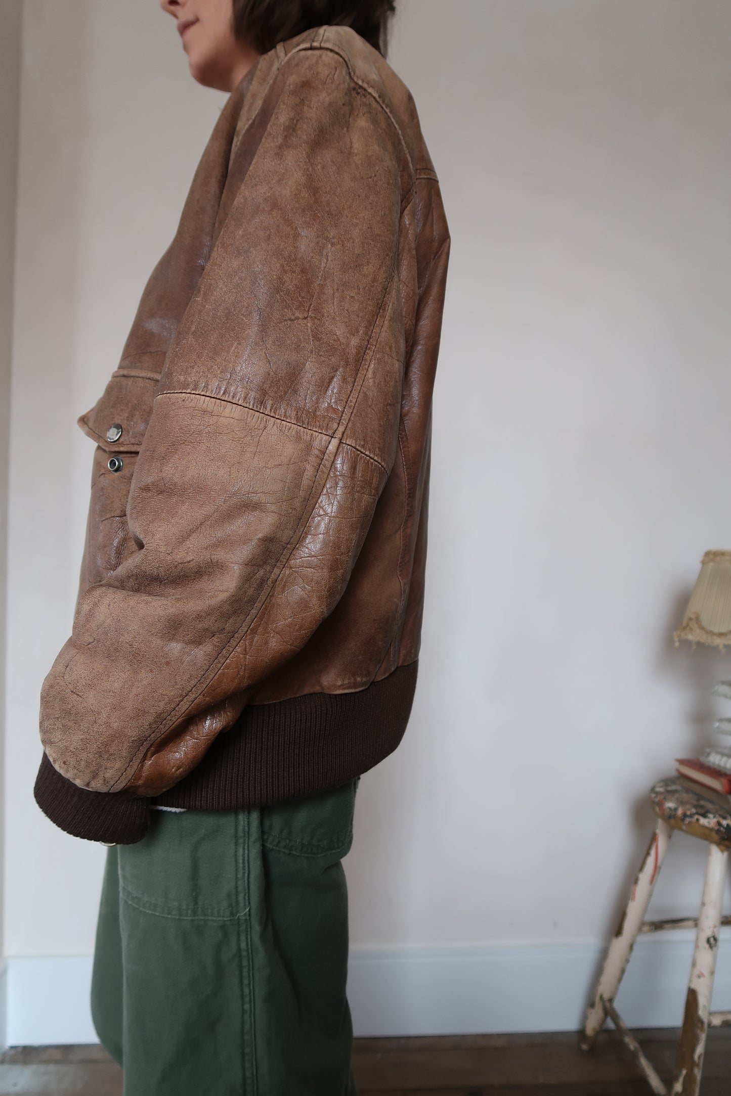 Faded Brown Leather Pilot's Jacket