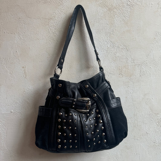 Black Leather Studded Belt Purse