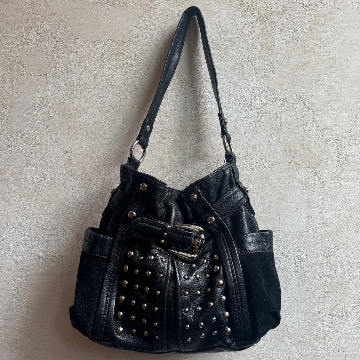 Black Leather Studded Belt Purse