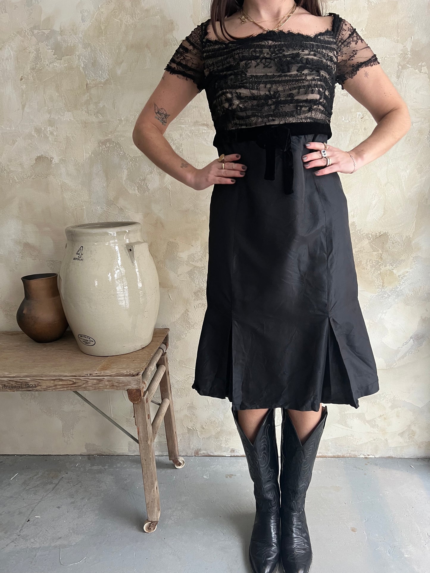 Black Silk + Lace Dress