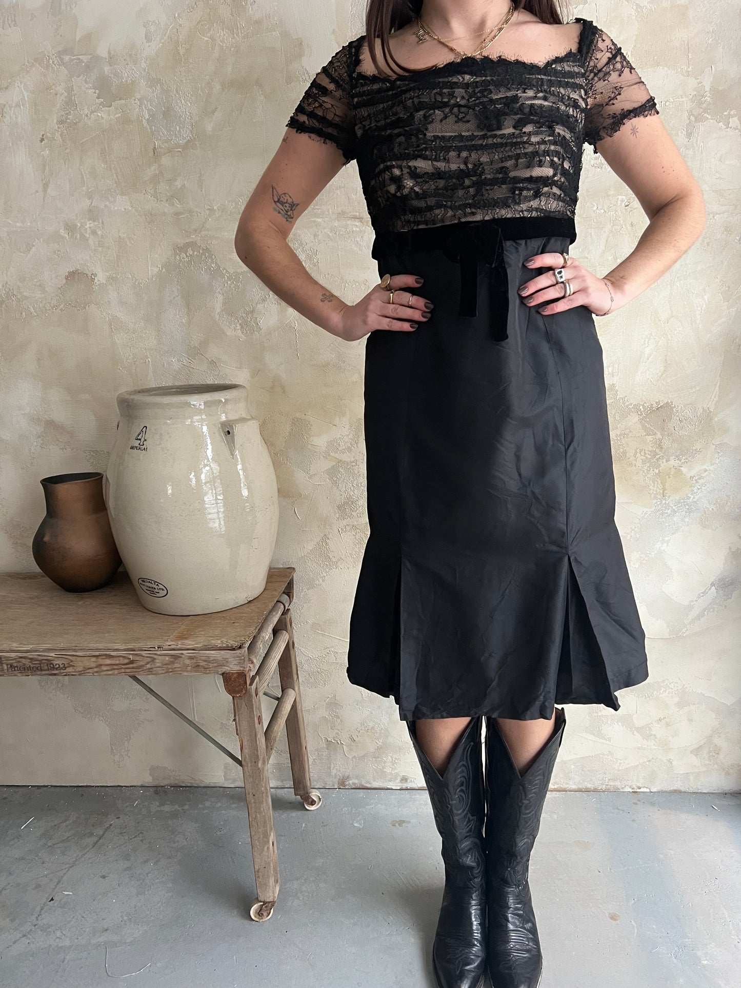 Black Silk + Lace Dress