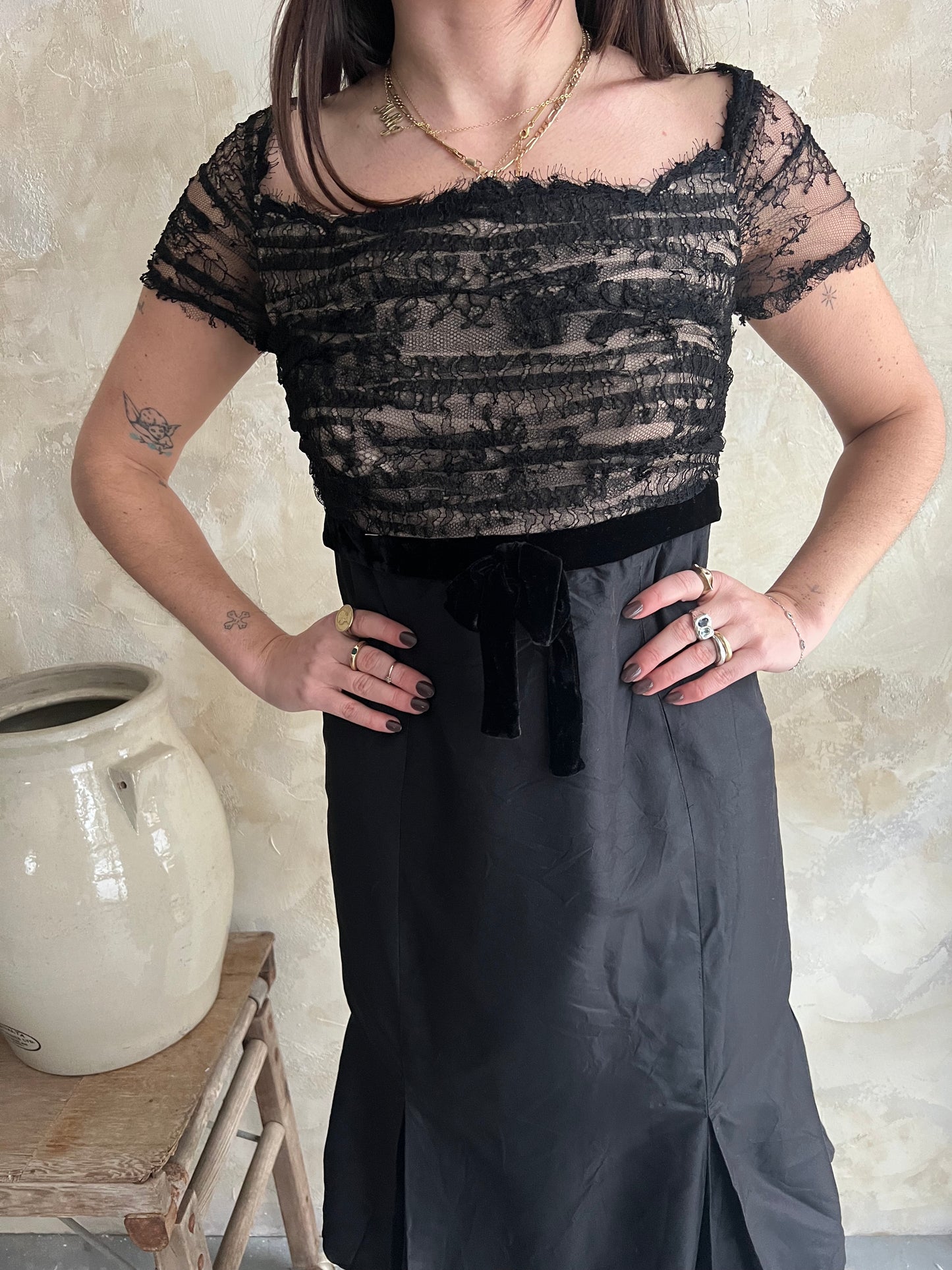 Black Silk + Lace Dress