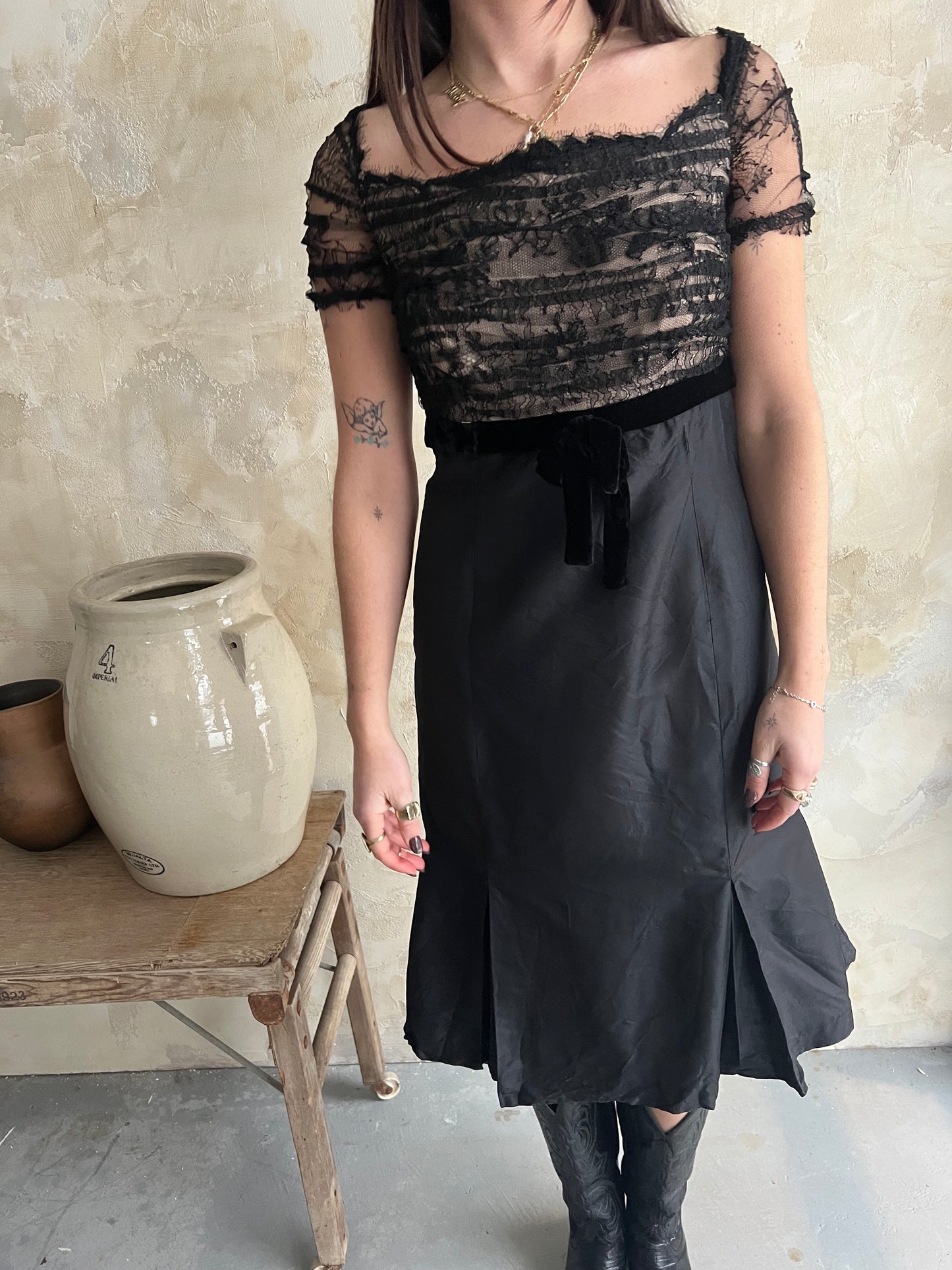 Black Silk + Lace Dress