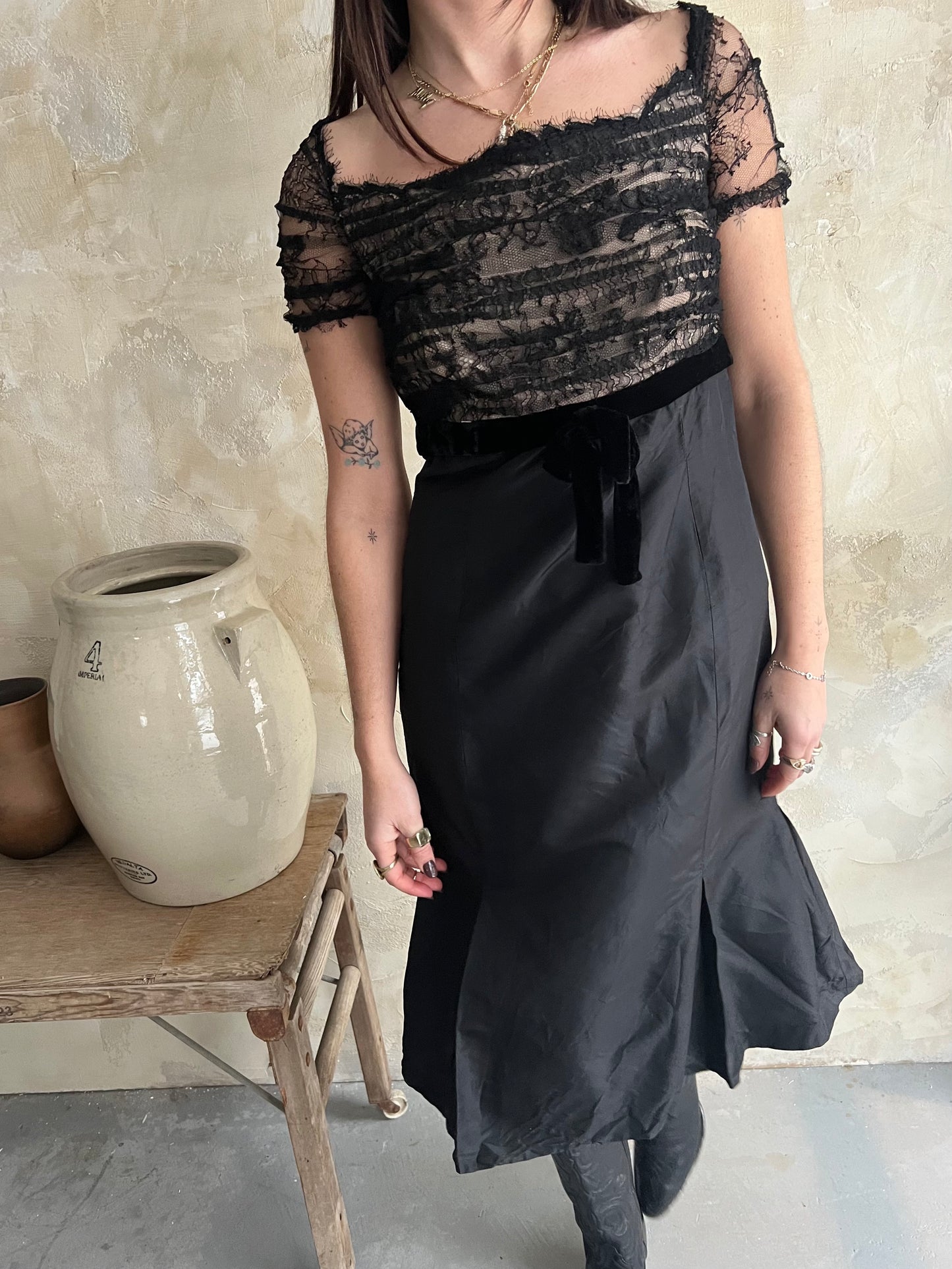 Black Silk + Lace Dress