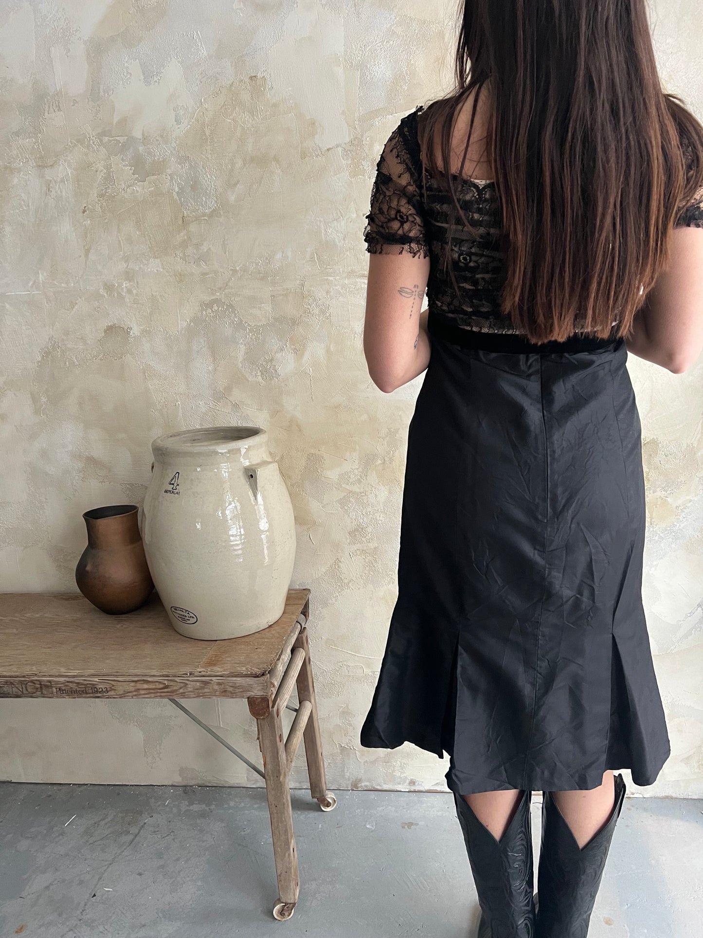 Black Silk + Lace Dress