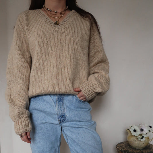 Handmade Oatmeal Chunky V-Neck Knit